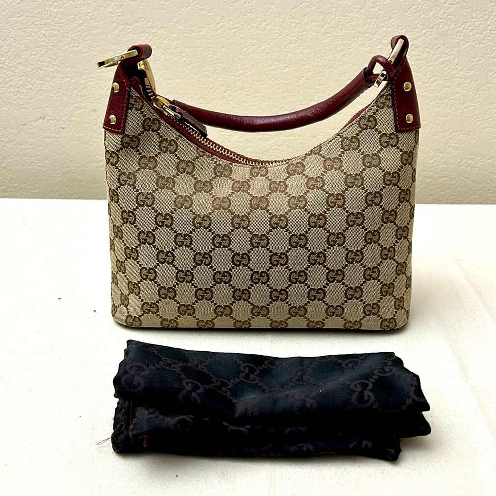 Gucci monogram burgundy hobo bag